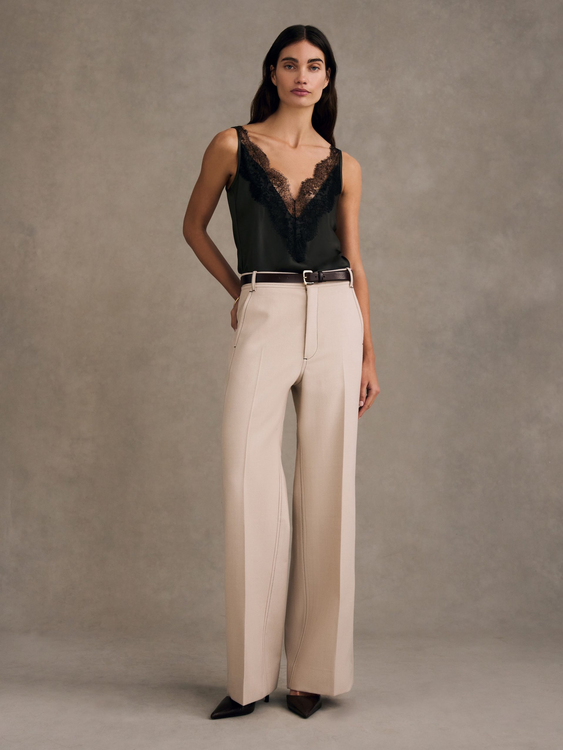 Straight Leg Trouser with Side Panel in Wool - Image 4
