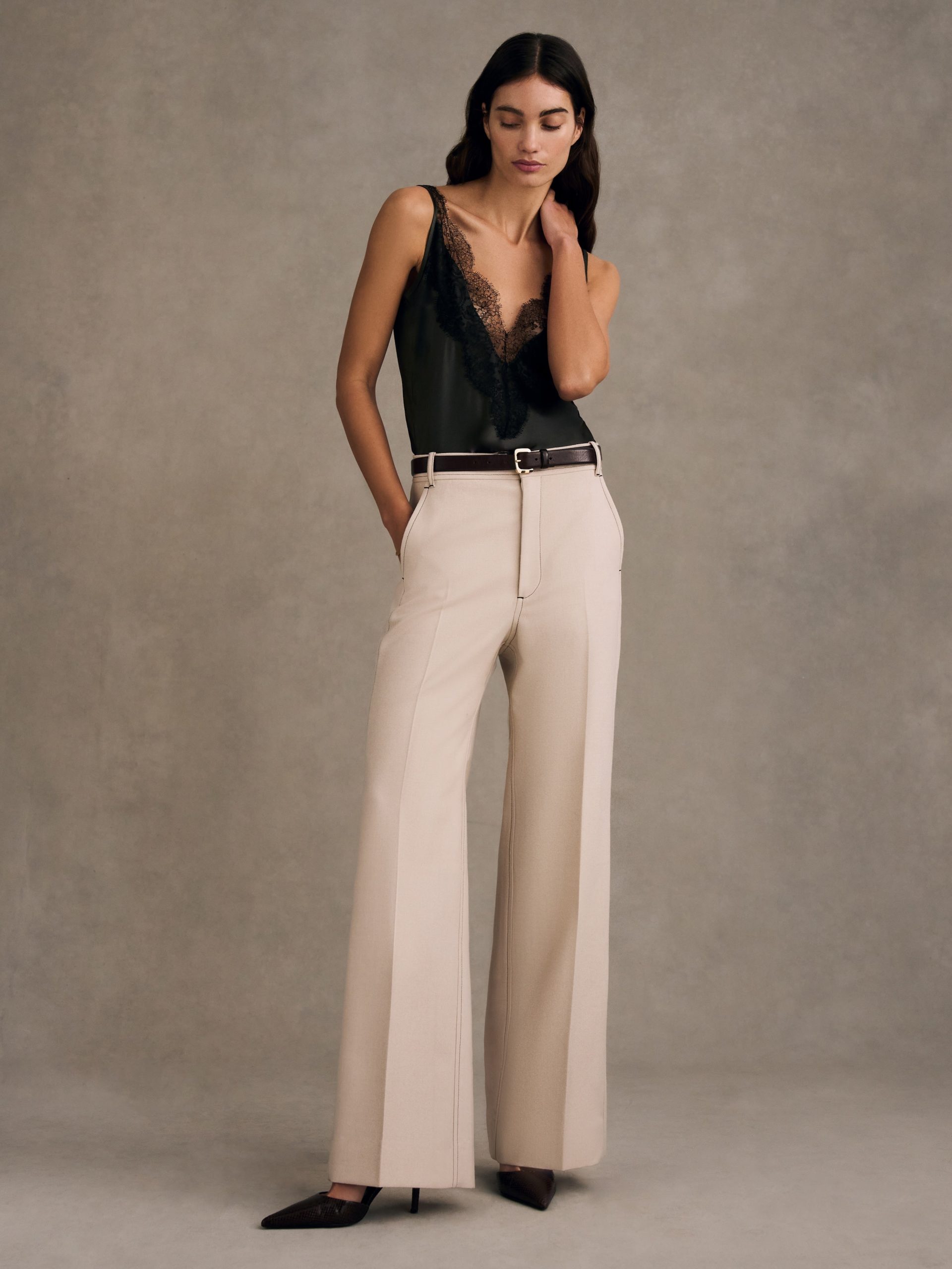 Straight Leg Trouser with Side Panel in Wool - Image 2