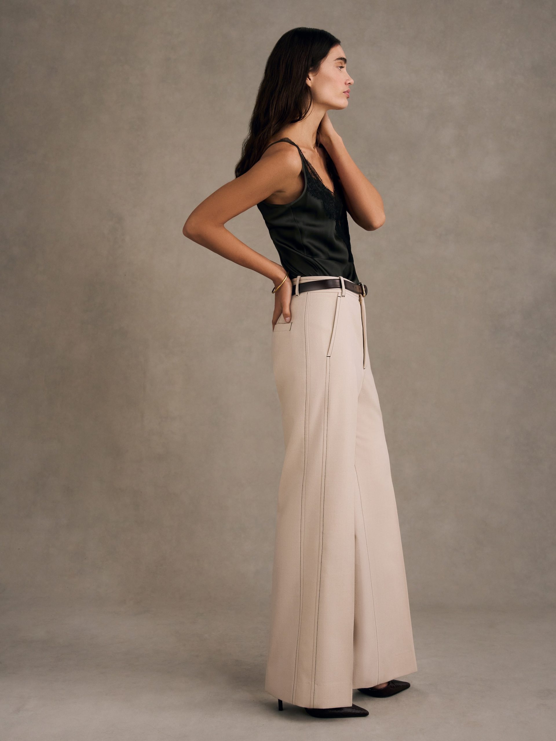 Straight Leg Trouser with Side Panel in Wool - Image 3