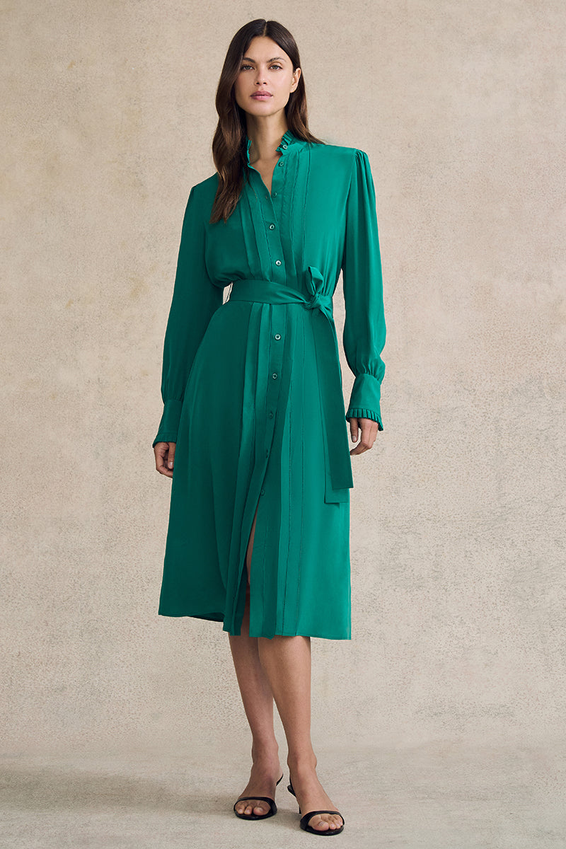 Pleat Front Shirtdress in Silk - Image 3