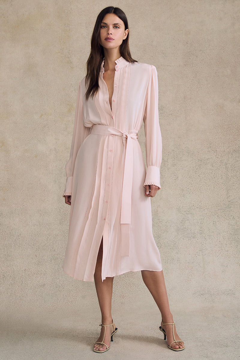 Pleat Front Shirtdress in Silk - Image 2