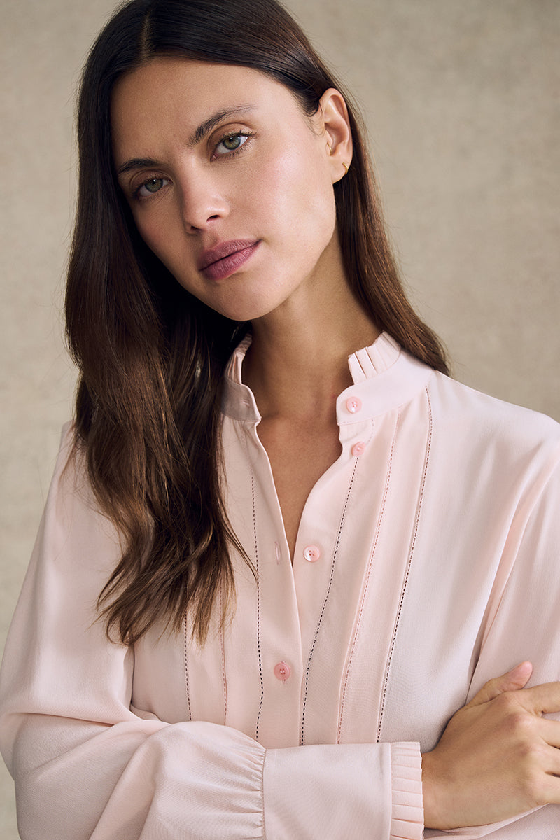Pleat Front Shirtdress in Silk - Image 3