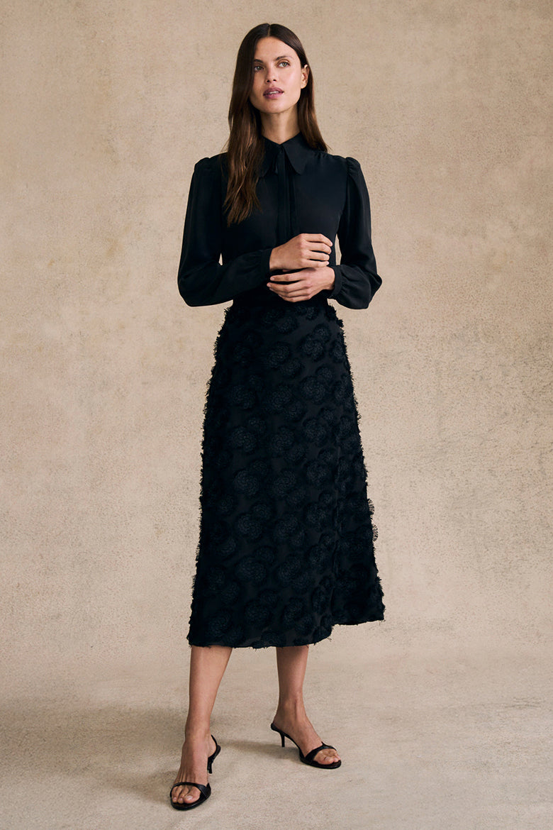 Midi Skirt with Embroidery in Silk - 图片 2