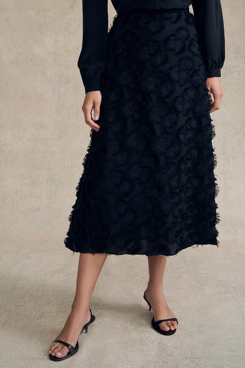 Midi Skirt with Embroidery in Silk - 图片 3