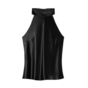 Sleeveless Top with Bow Halterneck in Silk Satin