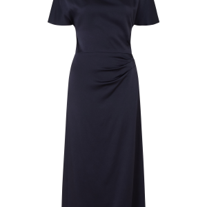 Draped Midi Dress in Crepe Backed Satin