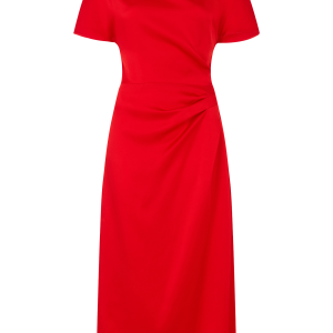 Draped Midi Dress in Crepe Backed Satin