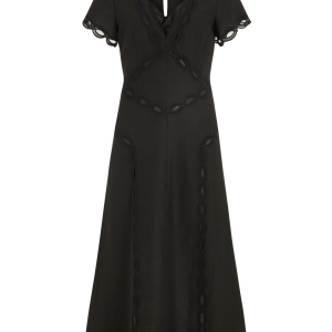 Flutter Sleeve Dress with Scallop Trim in Linen Blend