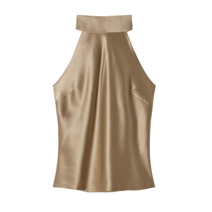 Sleeveless Top with Bow Halterneck in Silk Satin