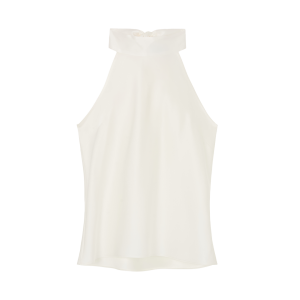 Sleeveless Top with Bow Halterneck in Silk Satin