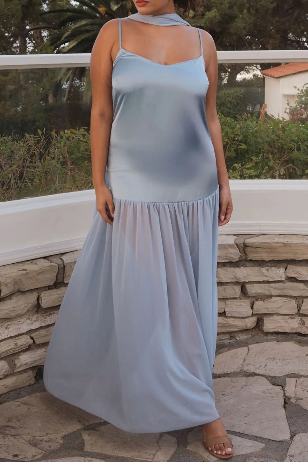 Maxi Cami Dress Women Adjustable Strap Sleeveless Summer Dress With Scarf ?? Kharites Shop - Image 7