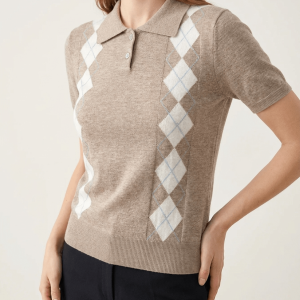 Argyle Sweater Women Short Sleeve Knit Button Detail Preppy Top  Kharites Shop