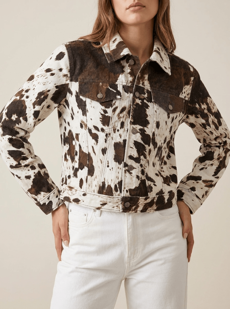 Cow Print Jacket Women Collared Button Up Western Shacket Lightweight ?? Kharites Shop