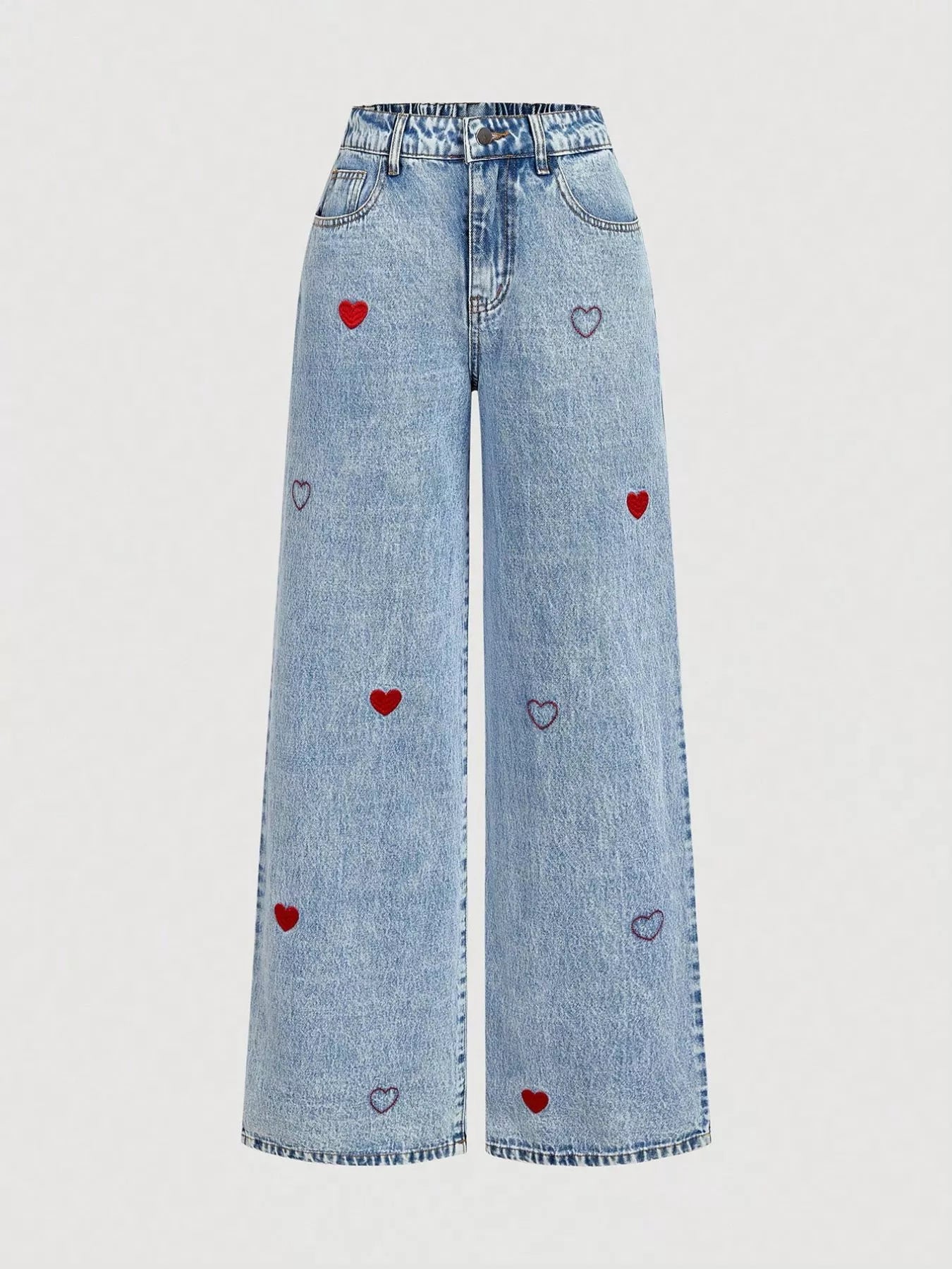 Wide Leg Jeans Women Embroidered Heart High Waisted Denim With Pockets ?? Kharites Shop - Image 5