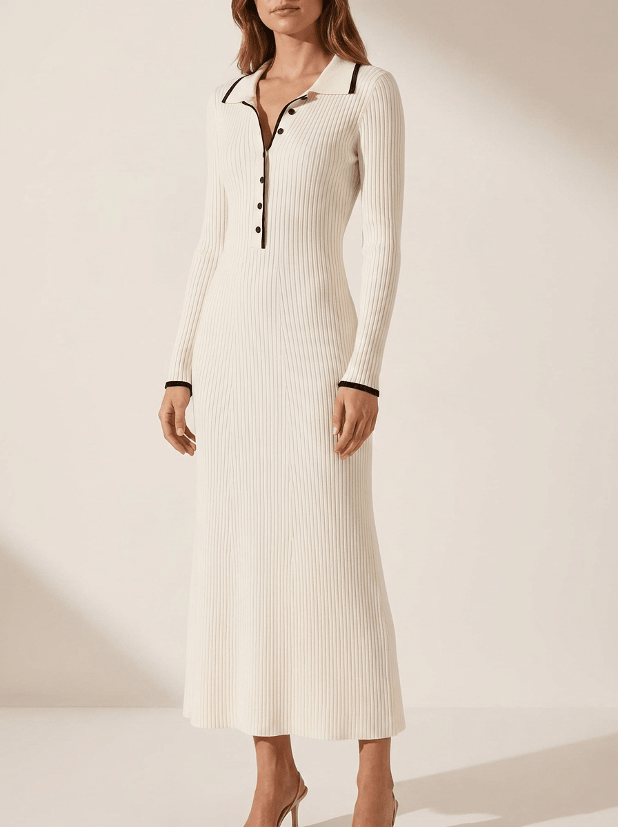 Fall Ribbed Knit Sweater Dress Women Button Detail Long Sleeve Midi ?? Kharites Shop - Image 2