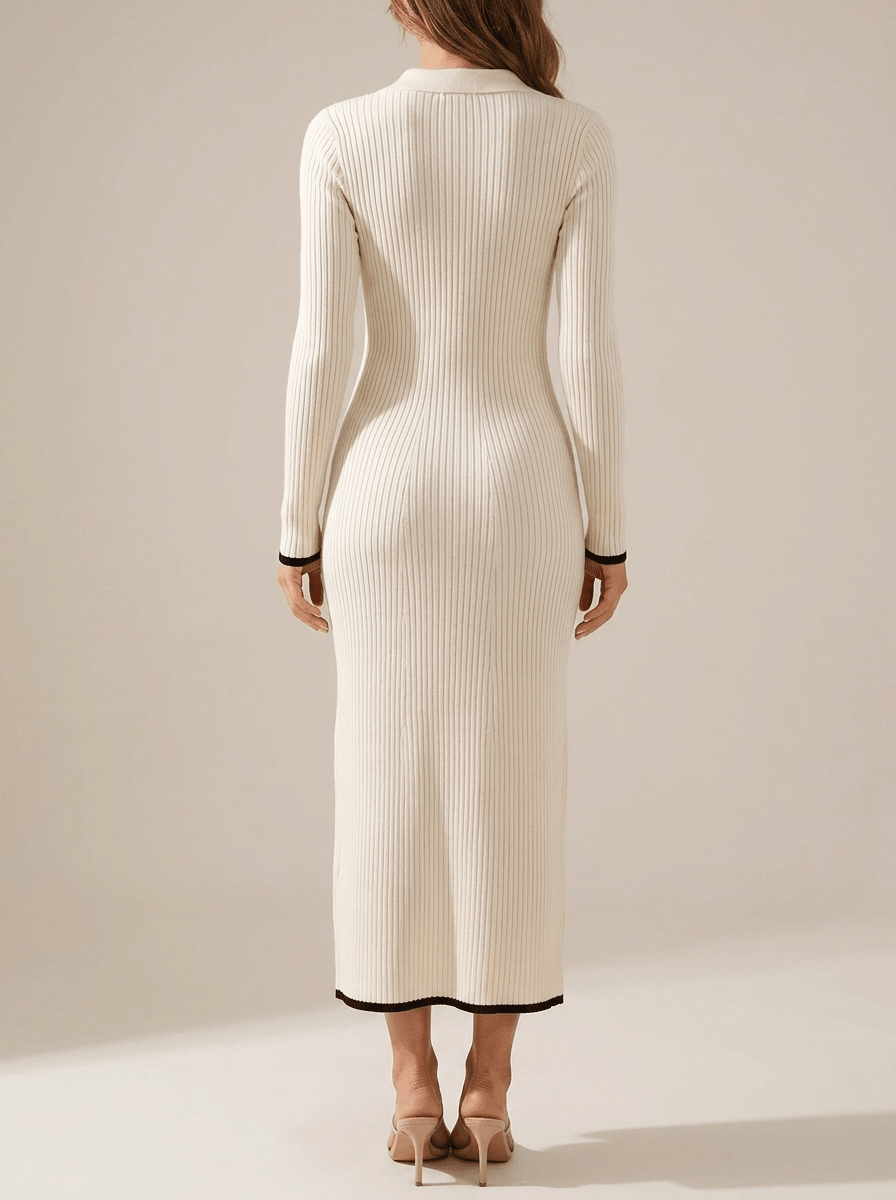 Fall Ribbed Knit Sweater Dress Women Button Detail Long Sleeve Midi ?? Kharites Shop - Image 3