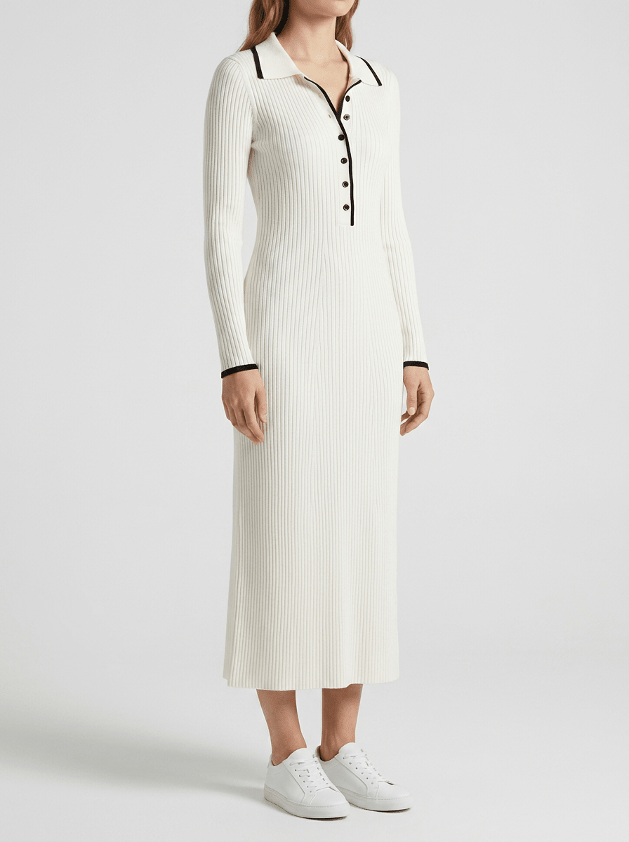 Fall Ribbed Knit Sweater Dress Women Button Detail Long Sleeve Midi ?? Kharites Shop - Image 6