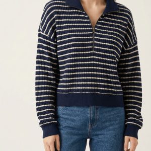 Half Zip Knit Top Women Stripped Collared Long Sleeve Pullover Sweater ?? Kharites Shop
