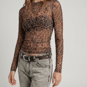 Leopard Print Blouse Women Sheer Long Sleeve Button Up Top ?? Kharites Shop