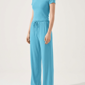 Matching Two Piece Set Knit Short Sleeve Top & Wide Leg Pants ?? Kharites Shop
