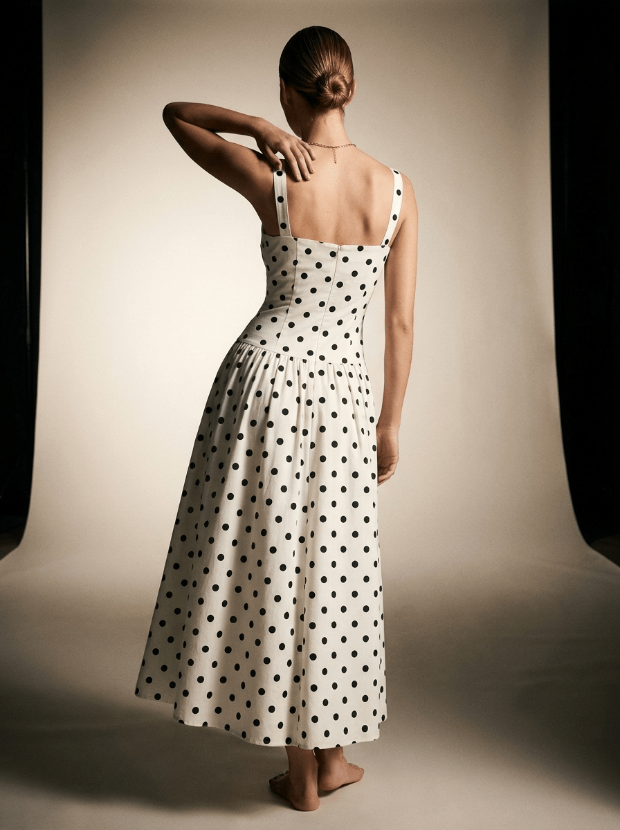 Polka Dot Square Neck Maxi Dress Women Side Slit Sleeveless ?? Kharites Shop - Image 5