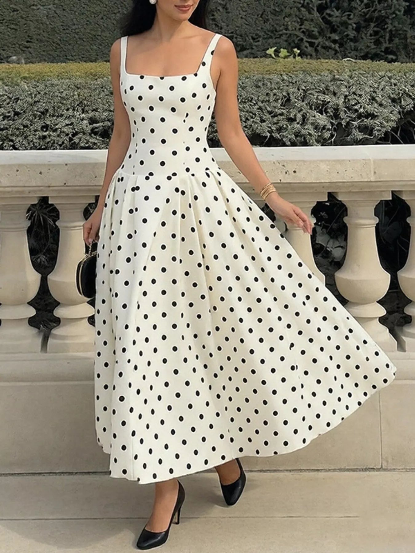 Polka Dot Square Neck Maxi Dress Women Side Slit Sleeveless ?? Kharites Shop - Image 6