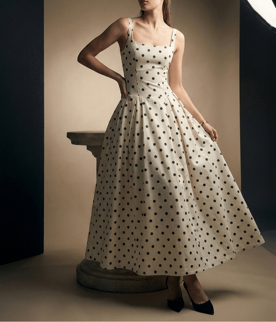 Polka Dot Square Neck Maxi Dress Women Side Slit Sleeveless ?? Kharites Shop - Image 2