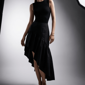 Ruffle Midi Skirt Women Asymmetrical Hem Cotton High Waisted Skirt ?? Kharites Shop