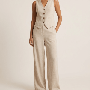 Tailored Vest & Wide Leg Trouser Two Piece Set Women Sleeveless ?? Kharites Shop
