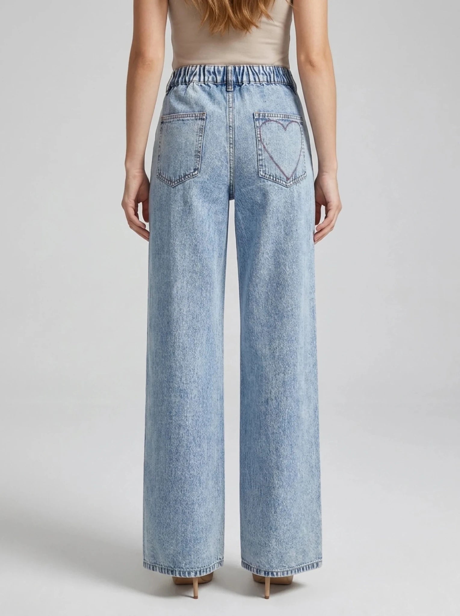 Wide Leg Jeans Women Embroidered Heart High Waisted Denim With Pockets ?? Kharites Shop - Image 3