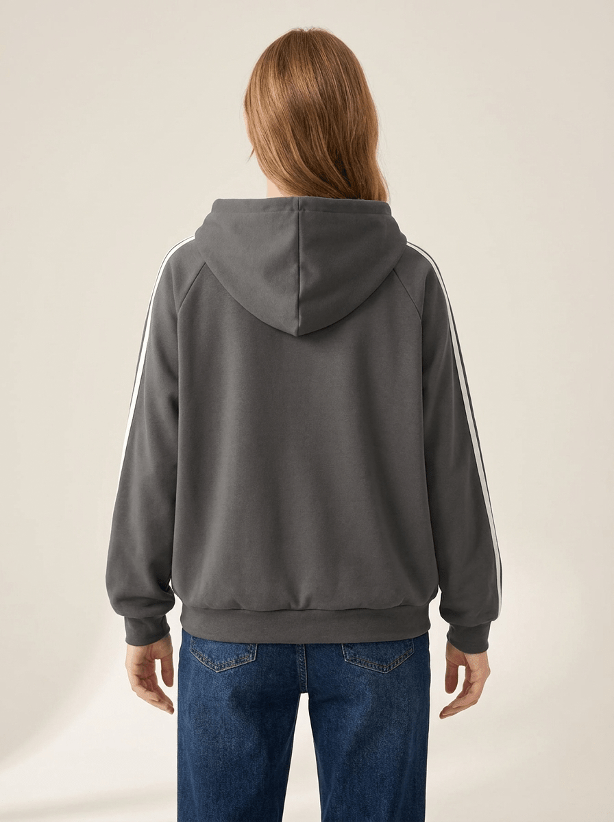 Zip Up Hoodie Women Striped Sleeve Drawstring Casual Jacket With Pockets ?? Kharites Shop - Image 2