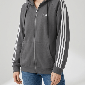 Zip Up Hoodie Women Striped Sleeve Drawstring Casual Jacket With Pockets ?? Kharites Shop