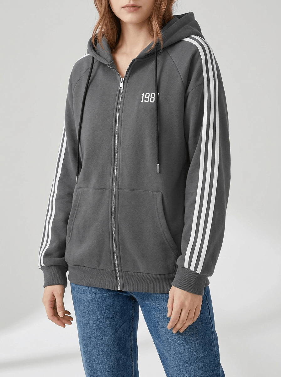 Zip Up Hoodie Women Striped Sleeve Drawstring Casual Jacket With Pockets ?? Kharites Shop